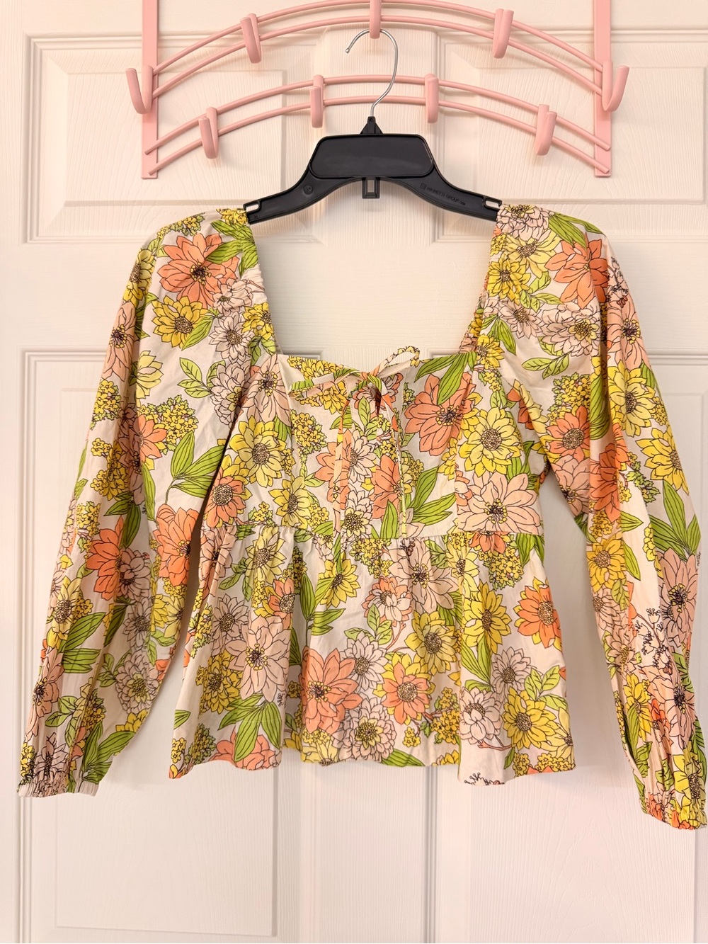 J. Crew Floral Peplum Blouse in Peach, Yellow & Green